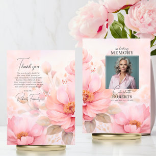 Roses Pink Sympathy Funeral Thank You PHOTO Card