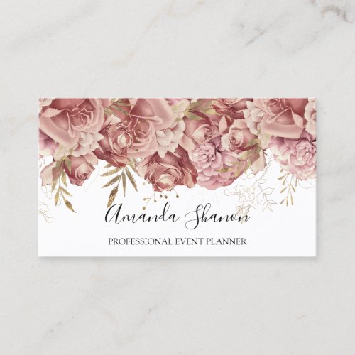 Roses Pink White Event Planner QR CODE Logo Business Card