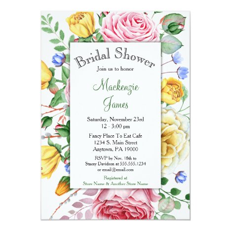 Roses Wedding & Party Invitations - Pink Yellow Floral - Nifty Printables