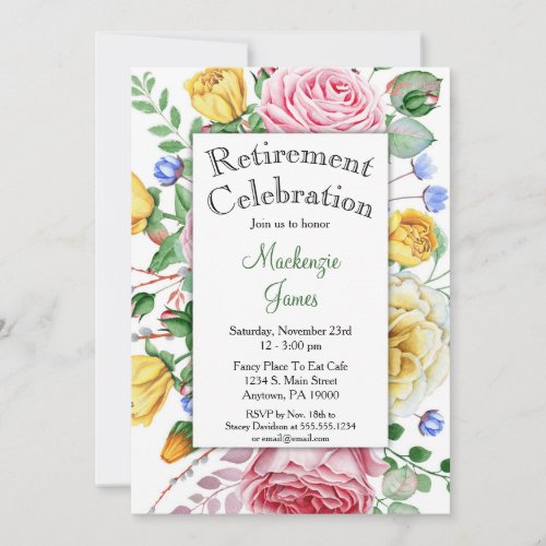 Roses Pink Yellow Floral Retirement Invitation