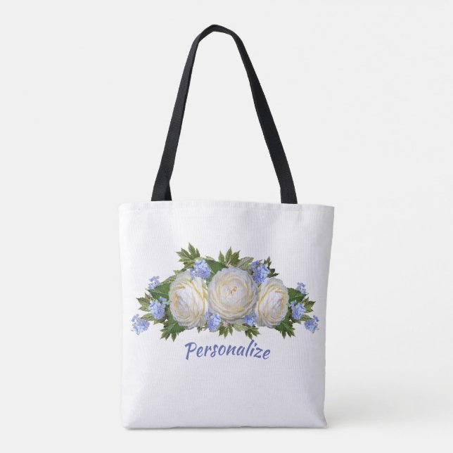 Roses Plumbago Flower Bouquet Stylish Personalize Tote Bag (Back)