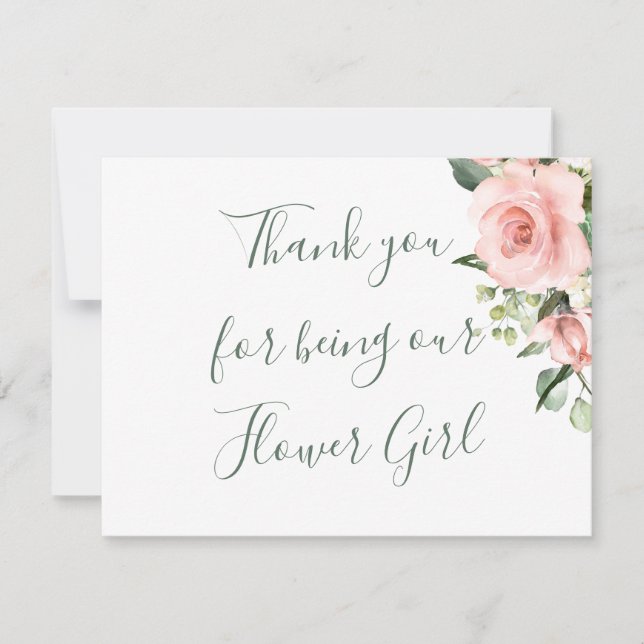 Roses, polka dot Flower Girl Thank You Note Card (Front)