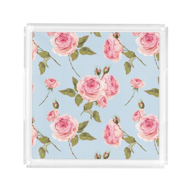Roses & Polka Dots Pattern Acrylic Tray (Front)