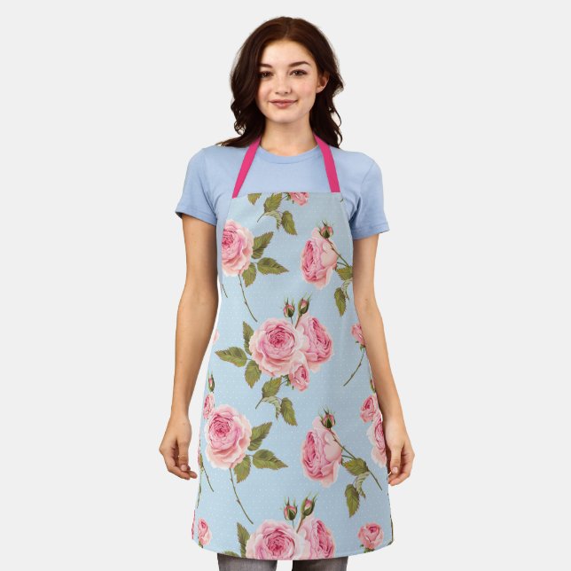 Roses & Polka Dots Pattern Apron (Worn)