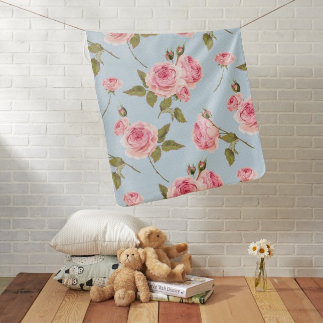 Roses & Polka Dots Pattern Baby Blanket (In Situ)