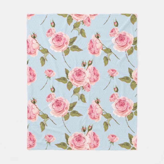 Roses & Polka Dots Pattern Fleece Blanket (Front)