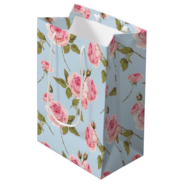 Roses & Polka Dots Pattern Medium Gift Bag (Front Angled)