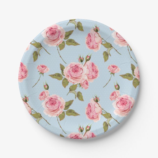 Roses & Polka Dots Pattern Paper Plates (Front)