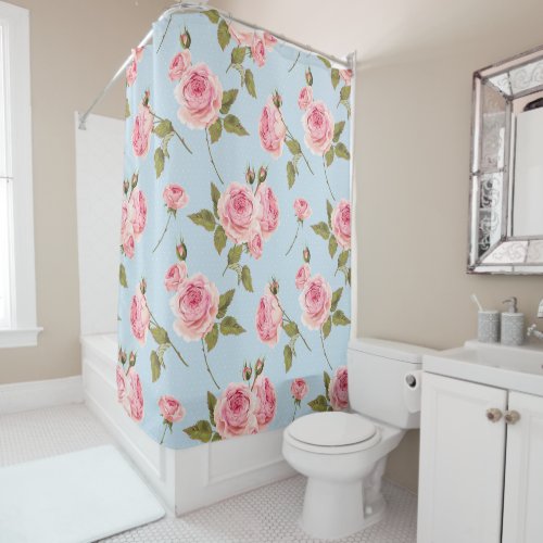 Roses  Polka Dots Pattern Shower Curtain