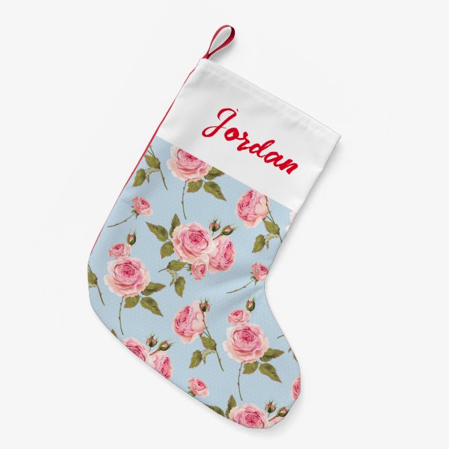 Roses & Polka Dots Pattern Small Christmas Stocking (Front (Hanging))