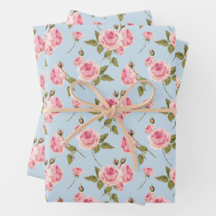 Roses & Polka Dots Pattern Wrapping Paper Sheets
