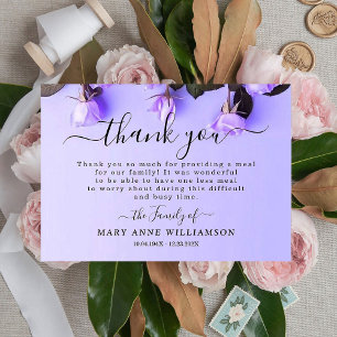 Roses Purple Elegant Funeral Food Thank You Card