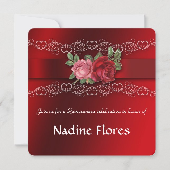 Roses, Quinceanera, Sweet Sixteen,Invitation Invitation (Front)