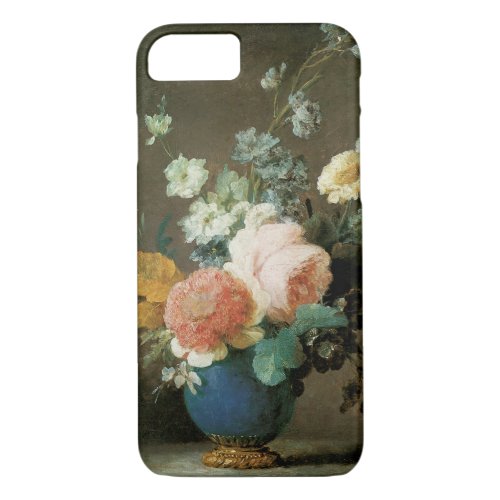 Roses Ranunculus and Other Flowers in a Blue Vase iPhone 87 Case
