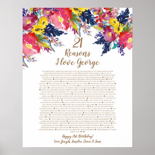 Roses reasons why I love you 21st birthday Poster