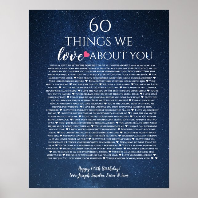 Roses reasons why we love you 60 things birthday poster (Front)