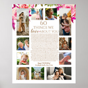 Roses reasons why we love you 60 things birthday poster