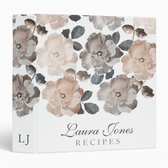 Roses Recipe Personalized Art Styling Home Kitchen 3 Ring Binder (Front/Spine)