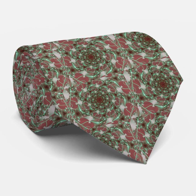 Roses | Red and Green Fractal Art Neck Tie (Rolled)