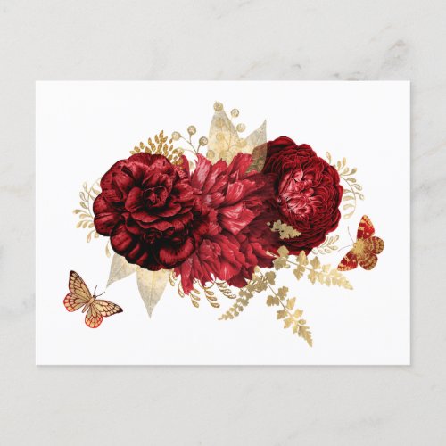 Roses Red Gold Floral Butterfly Postcard