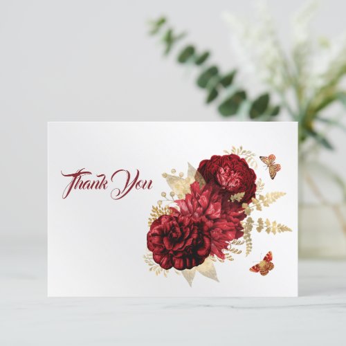 Roses Red Gold Floral Butterfly Thank You Card