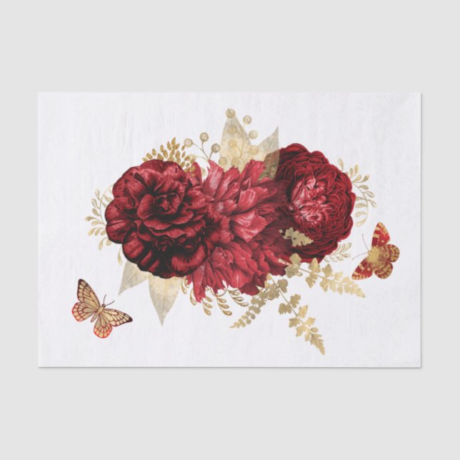 Roses Red Gold Floral Butterfly Tissue Paper (Front)