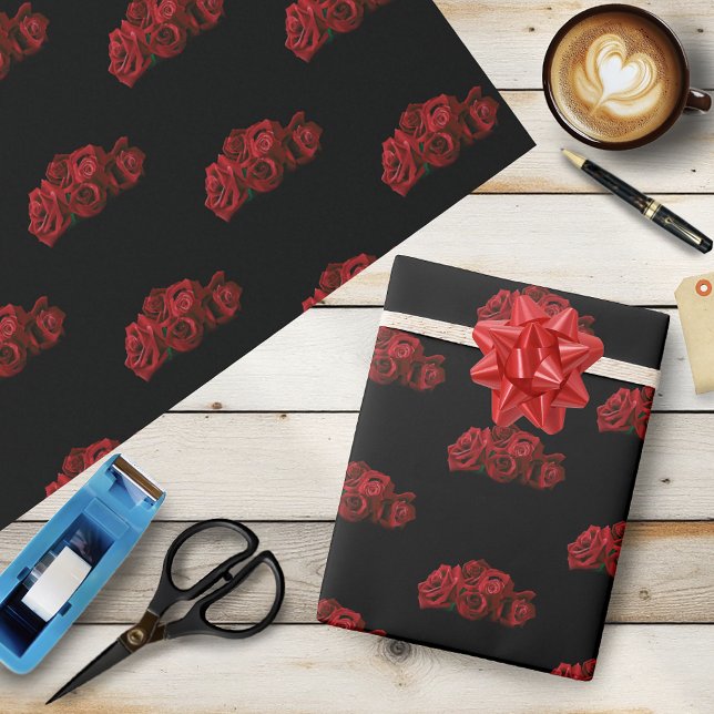 Roses Red White Black Elegance Timeless Wedding Wrapping Paper (Creator Uploaded)