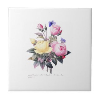 Roses Redoute Belle Fleurs White Ceramic Tile