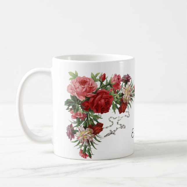 Roses Religious Holy Rosary Memorare Prayer Coffee Mug (Left)