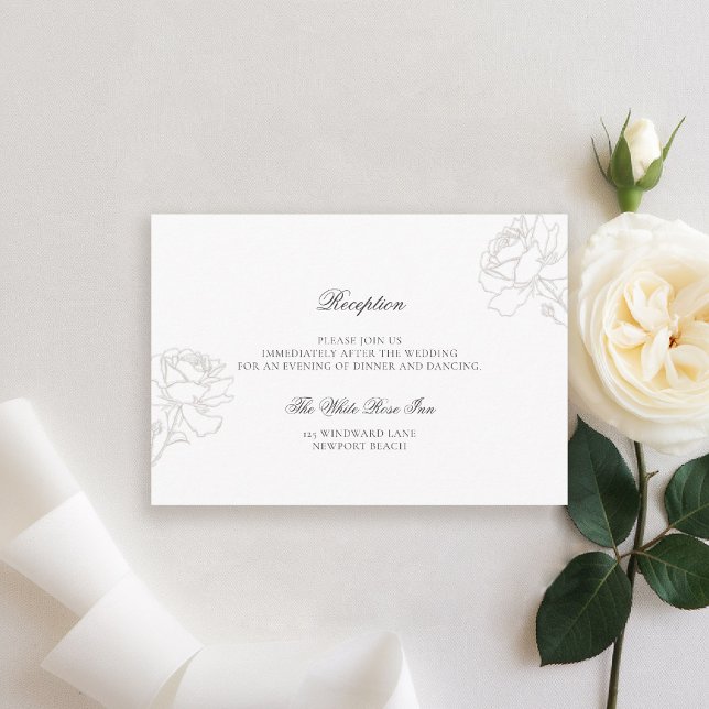 Roses Rich Ivory Black Tie Wedding Reception Enclosure Card (formal traditional wedding reception card rich ivory roses black tie modern classic elegant minimal)