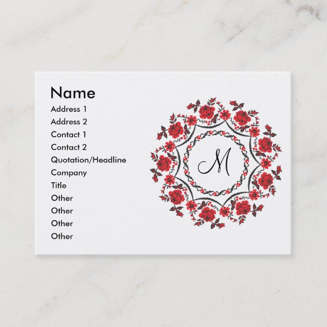 Roses ring Personalized Monogram Initial Business Card (Front)
