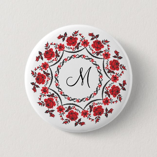 Roses ring Personalized Monogram Initial Button (Front)