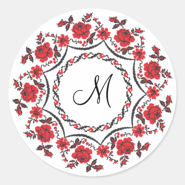 Roses ring Personalized Monogram Initial Classic Round Sticker (Front)