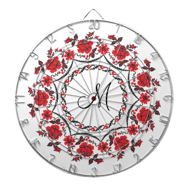 Roses ring Personalized Monogram Initial Dart Board (Front)