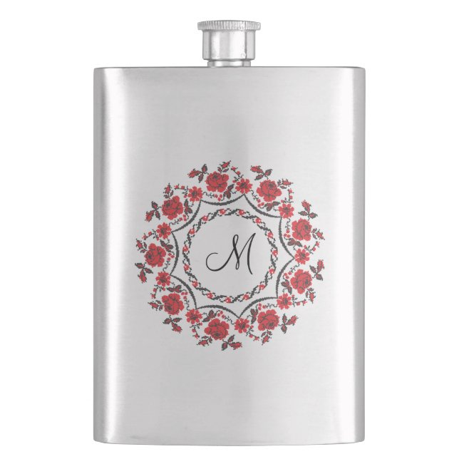 Roses ring Personalized Monogram Initial Flask (Front)