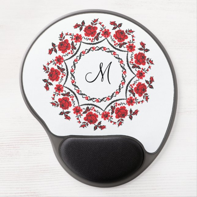 Roses ring Personalized Monogram Initial Gel Mouse Pad (Front)