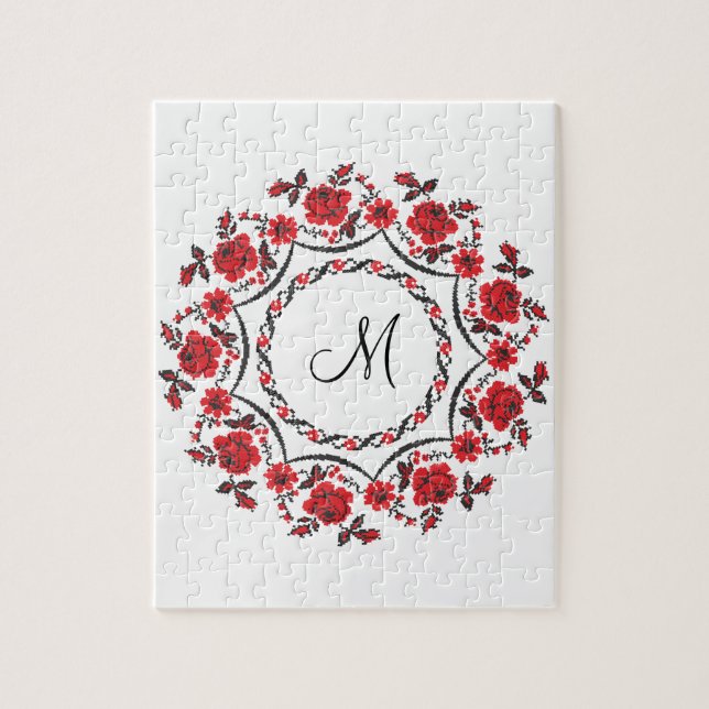 Roses ring Personalized Monogram Initial Jigsaw Puzzle (Vertical)