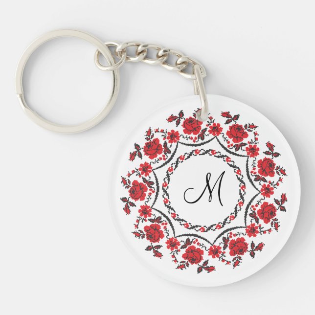 Roses ring Personalized Monogram Initial Keychain (Front)