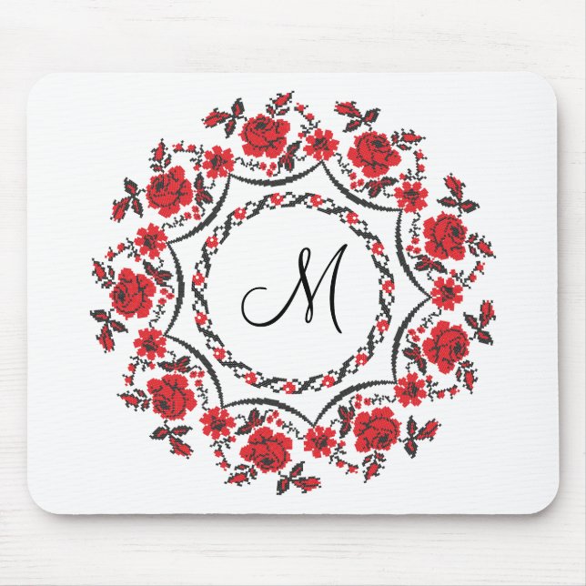 Roses ring Personalized Monogram Initial Mouse Pad (Front)