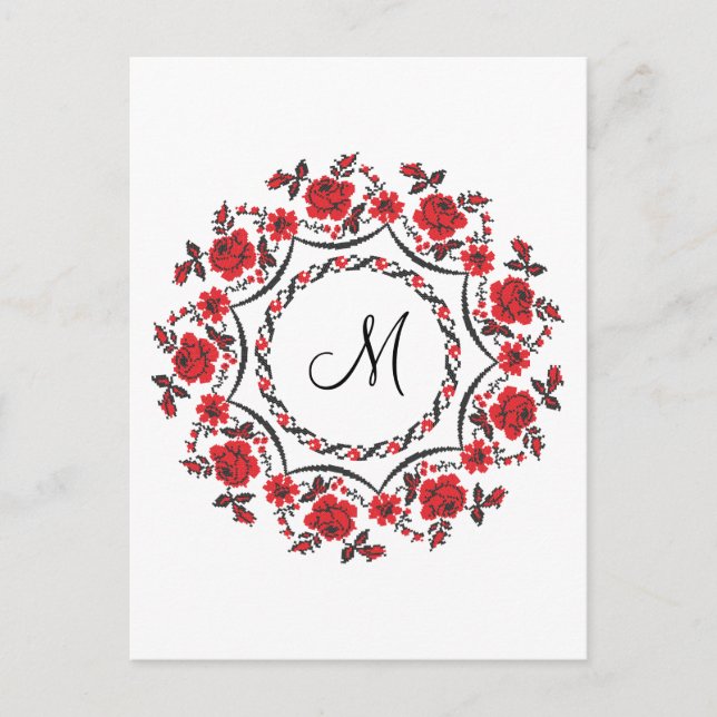 Roses ring Personalized Monogram Initial Postcard (Front)