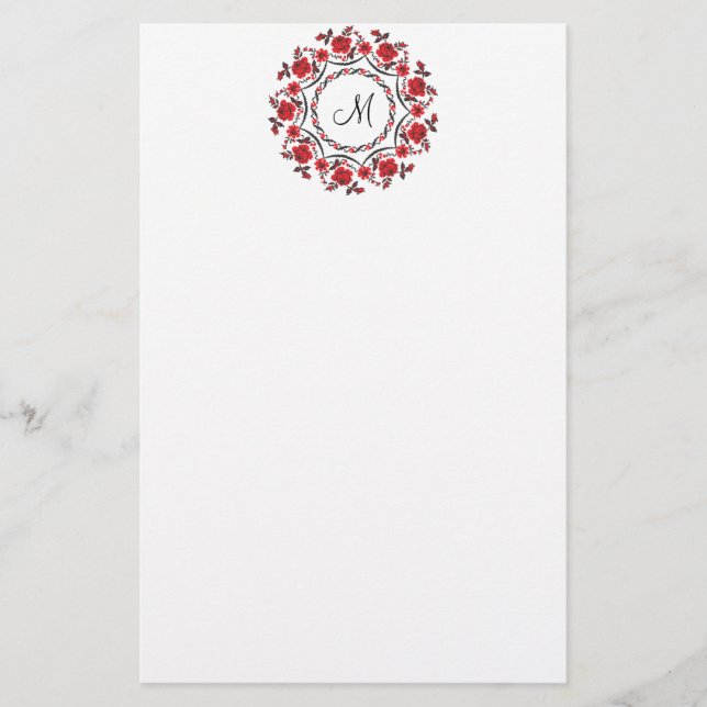 Roses ring Personalized Monogram Initial Stationery (Front)