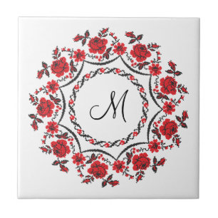 Roses ring Personalized Monogram Initial Tile