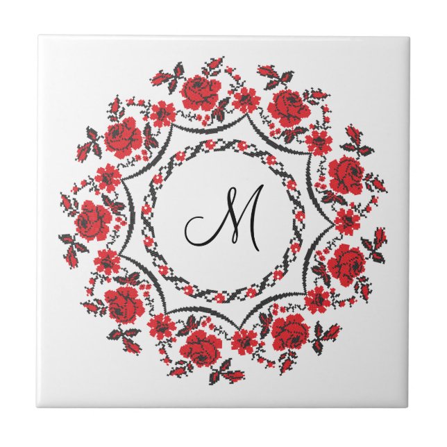 Roses ring Personalized Monogram Initial Tile (Front)