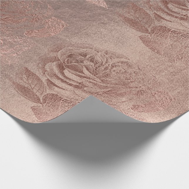 Roses Rose Gold Pastel Metallic Floral Blush Wrapping Paper (Corner)