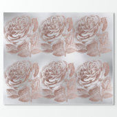 Roses Rose Gold Pastel Metallic Floral Silver Gray Wrapping Paper (Flat)