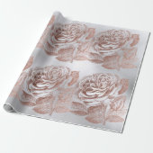 Roses Rose Gold Pastel Metallic Floral Silver Gray Wrapping Paper (Unrolled)