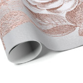 Roses Rose Gold Pastel Metallic Floral Silver Gray Wrapping Paper (Roll Corner)
