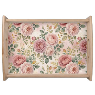 Roses Rustic Charm Dusty Rose Sage Green Gold Serving Tray