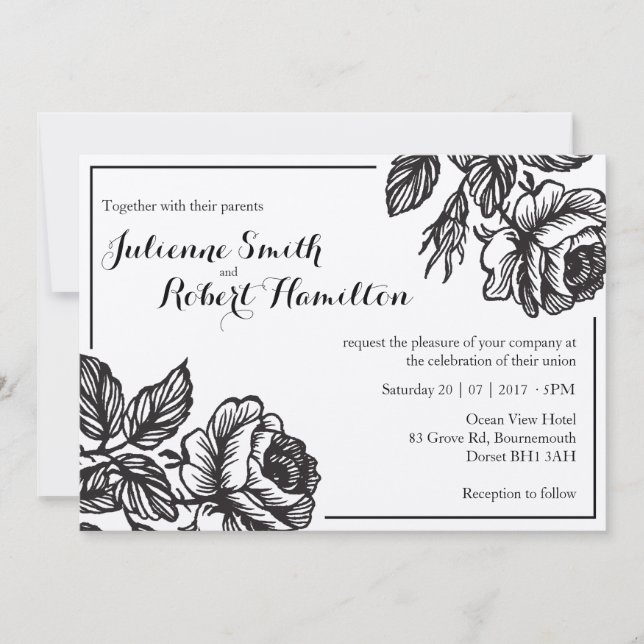Roses Rustic Chic Floral Wedding Invitations (Front)