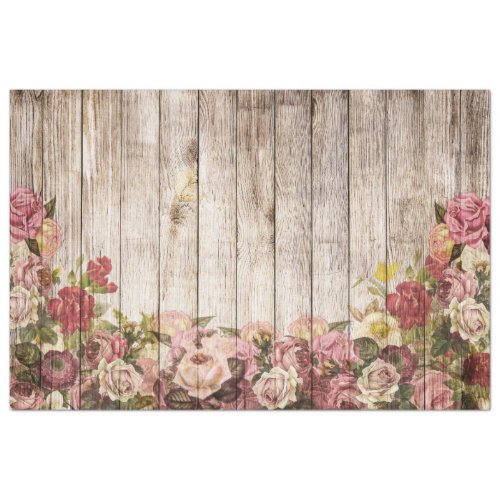 Roses Rustic Wood Decoupage Tissue Paper